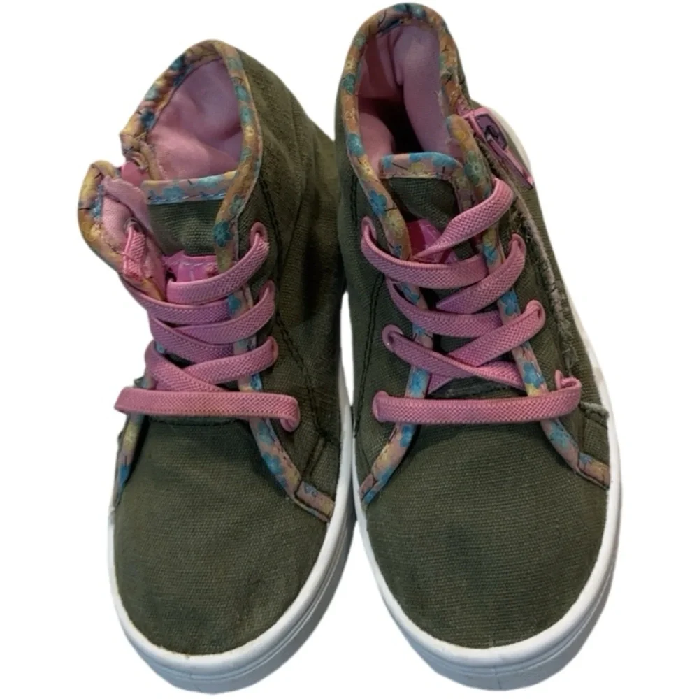 Oomphies Girls Olive Green and Pink Canvas Sneakers Athletic Athleisure Size 10C